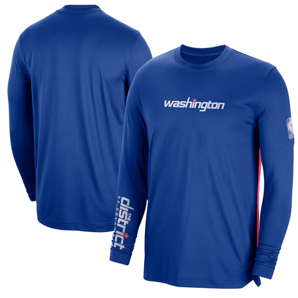 Men's Washington Wizards Blue 2022/23 City Edition Essential Expressive Long Sleeve T-Shirt - Click Image to Close