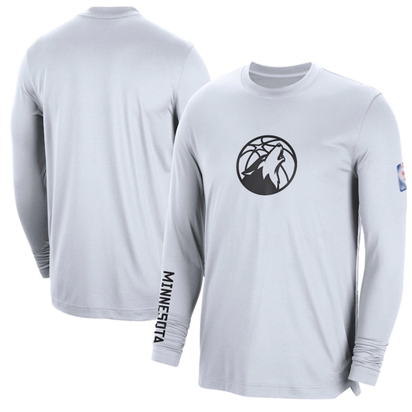 Men's Minnesota Timberwolves White 2022/23 City Edition Essential Expressive Long Sleeve T-Shirt - Click Image to Close