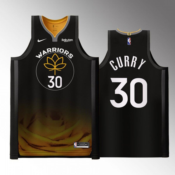 Men's Golden State Warriors #30 Stephen Curry Black 2022-23 City edition Stitched Basketball Jersey