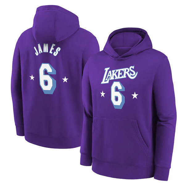 Men's Los Angeles Lakers #6 LeBron James Purple Pullover Hoodie - Click Image to Close