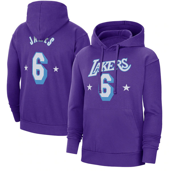 Men's Los Angeles Lakers #6 LeBron James Purple Pullover Hoodie - Click Image to Close