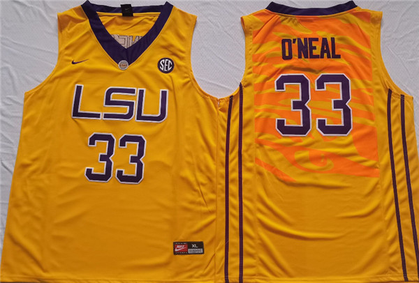 LSU Tigers #33 Shaquille O'Neal Yellow Stitched Jersey