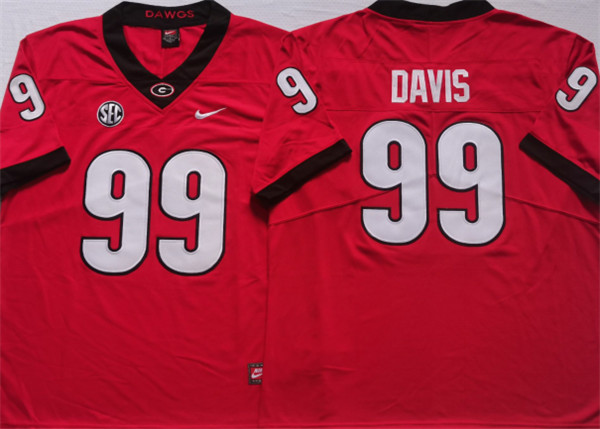 Georgia Bulldogs #99 DAVIS Red College Football Stitched Jersey