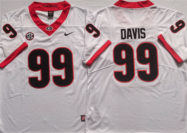 Georgia Bulldogs #99 DAVIS White College Football Stitched Jersey