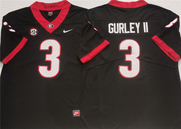 Georgia Bulldogs #3 GURLEY II Black College Football Stitched Jersey