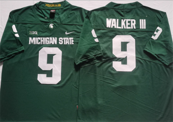 Michigan State Spartans Green #9 WALKER III Green Stitched Jersey - Click Image to Close