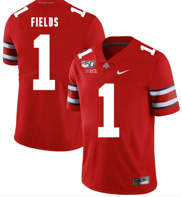 Ohio State Buckeyes #1 Justin Fields 2019 Red 150th Season College Stitched NCAA Jersey