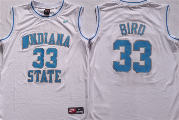 Indiana State Sycamores #33 Larry Bird White Stitched Jersey - Click Image to Close