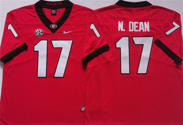 Georgia Bulldogs #17 N.DEAN Red College Football Stitched Jersey