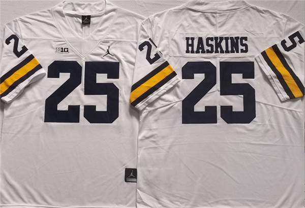 Michigan Wolverines #25 HASKINS White Stitched Jersey