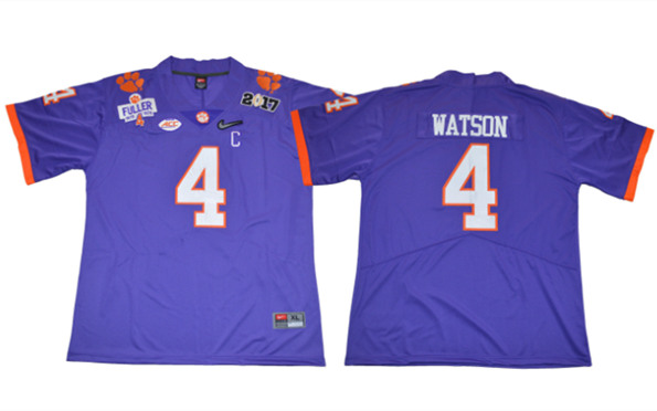 NCAA Tigers 4 Deshaun Watson Purple 2017 Fuller C Pacth Stitched Jersey