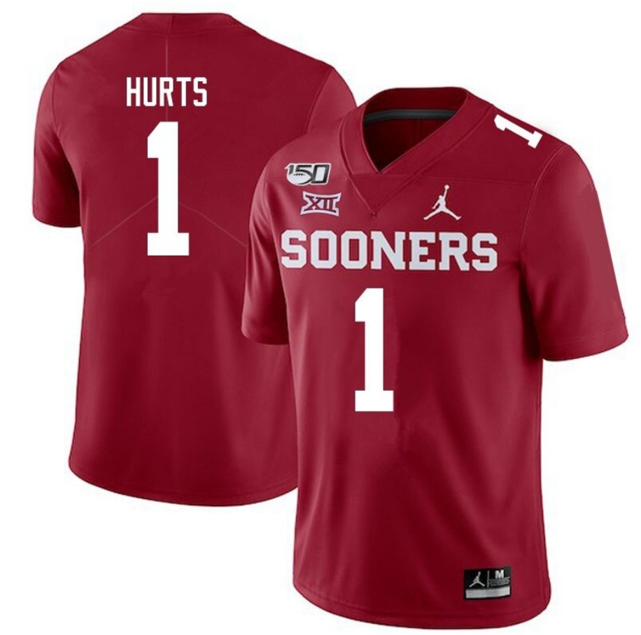 Oklahoma Sooners Crimson #1 Jalen Hurts Red Stitched Jersey