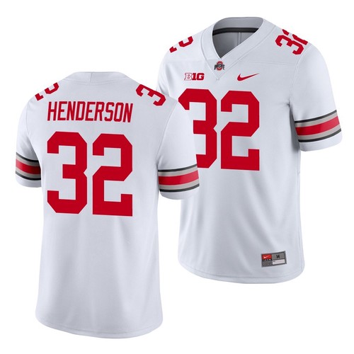 Buckeyes #32 TreVeyon Henderson White Limited Stitched NCAA Jersey - Click Image to Close