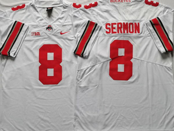 Ohio State Buckeyes #8 Trey Sermon White Stitched NCAA Jersey