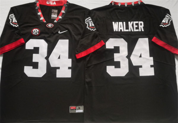 Georgia Bulldogs #34 WALKER Black College Football Stitched Jersey