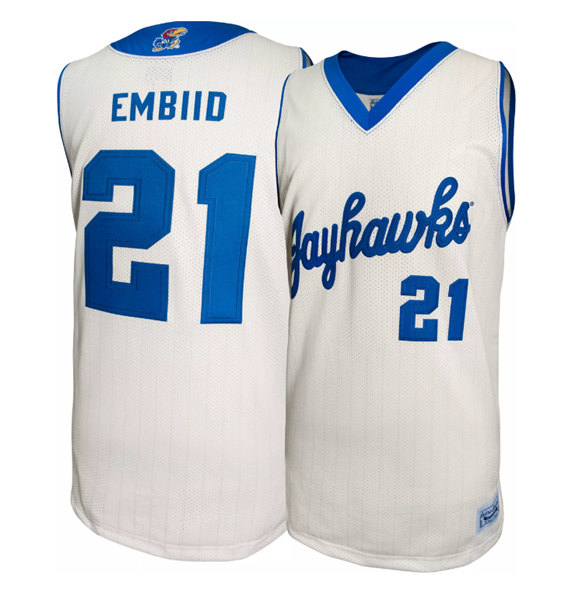 Kansas Jayhawks #21 Joel Embiid White Basketball Stitched Jersey