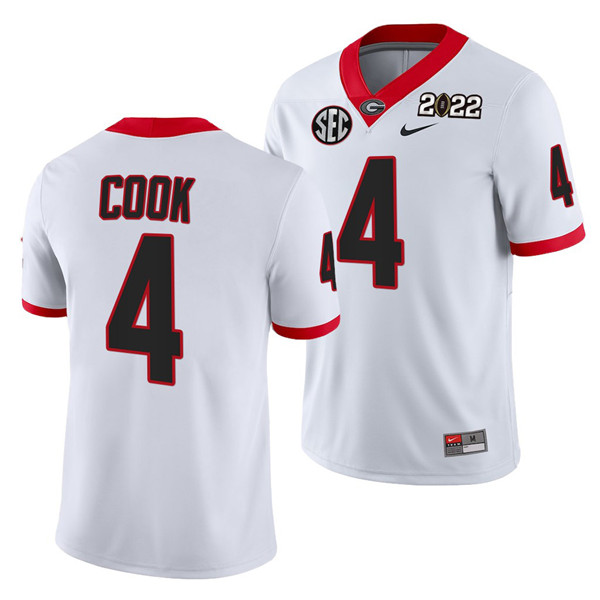 Georgia Bulldogs #4 James Cook 2022 Patch White College Football Stitched Jersey