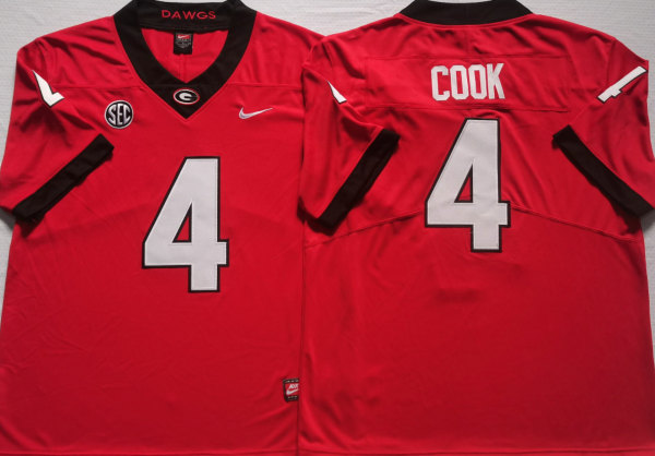 Georgia Bulldogs #4 COOK Red College Football Stitched Jersey