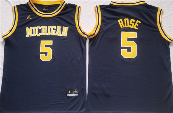 Michigan Wolverines #5 Jalen Rose Navy Stitched Jersey