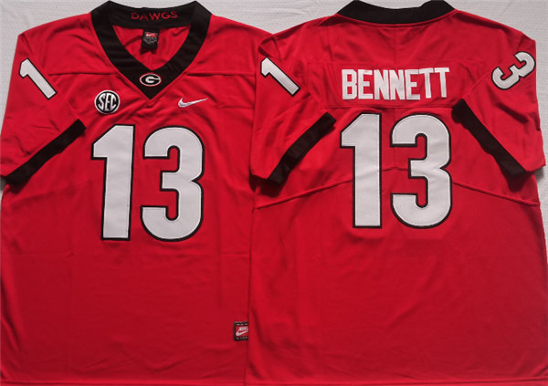 Georgia Bulldogs #13 BENNETT Red College Football Stitched Jersey