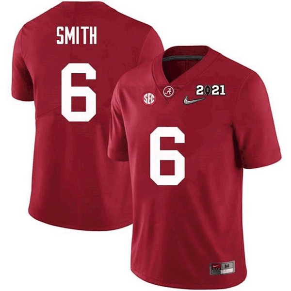 Alabama Crimson Tide #6 DeVonta Smith Red 2021 National Champions Stitched NCAA Jersey