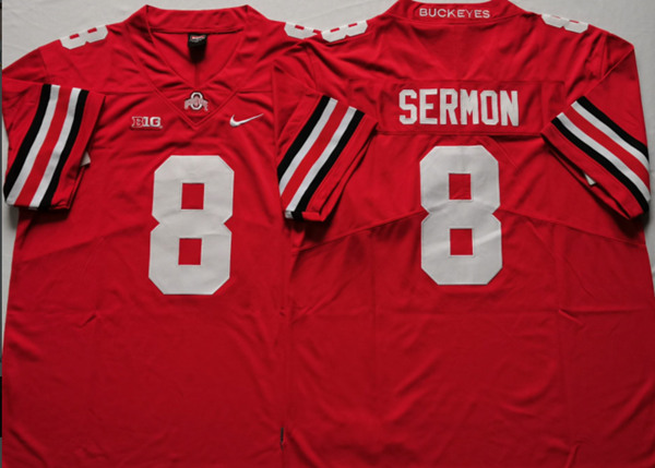 Ohio State Buckeyes #8 Trey Sermon Red Stitched NCAA Jersey