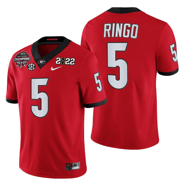 Georgia Bulldogs #5 Kelee Ringo 2021/22 CFP National Champions Red College Football Stitched Jersey - Click Image to Close