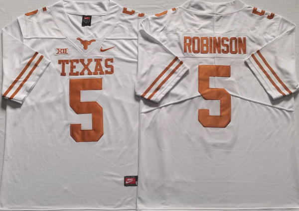 Texas Longhorns #5 ROBINSON White Stitched Jersey