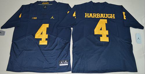 Wolverines #4 Jim Harbaugh Navy Blue Jordan Brand Elite Stitched NCAA Jersey