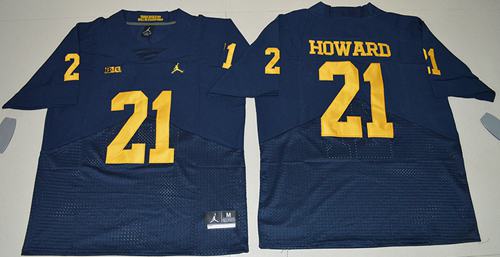 Wolverines #21 Desmond Howard Navy Blue Jordan Brand Elite Stitched NCAA Jersey - Click Image to Close