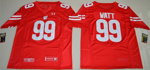 Badgers #99 J.J. Watt Red Under Armour Stitched NCAA Jersey - Click Image to Close