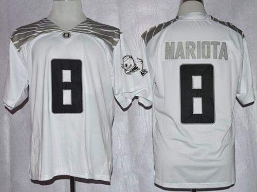 Ducks #8 Marcus Mariota White Diamond Quest Stitched NCAA Jersey - Click Image to Close