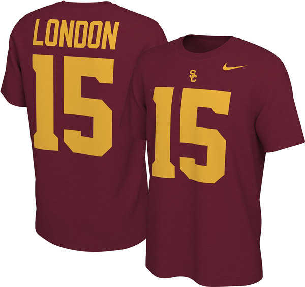 USC Trojans #15 Drake London Red T-Shirt