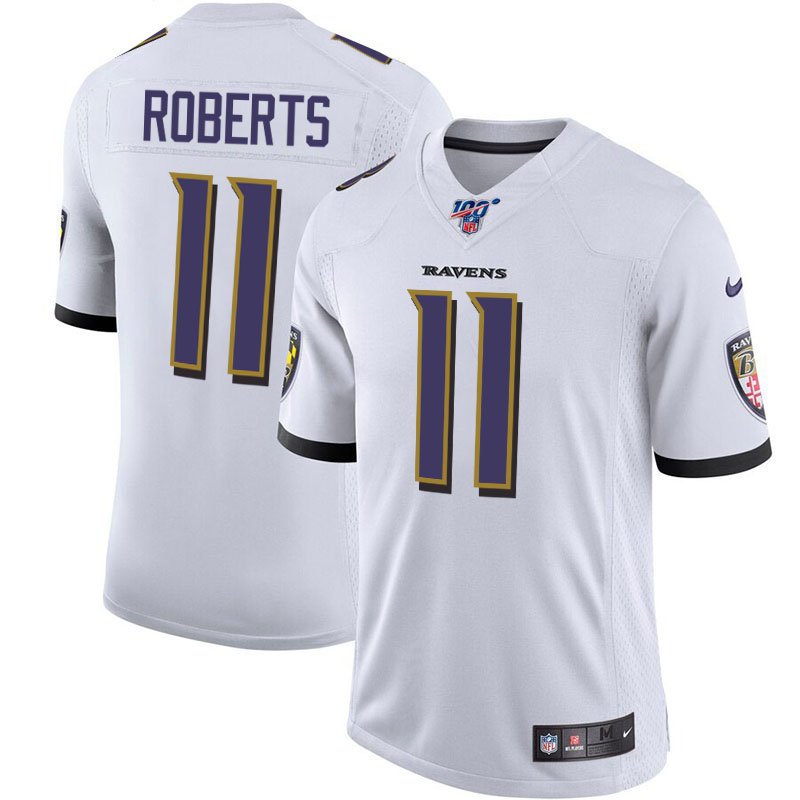 Men's Baltimore Ravens #11 Seth Roberts White 100th Season Limited Stitched NFL Jersey