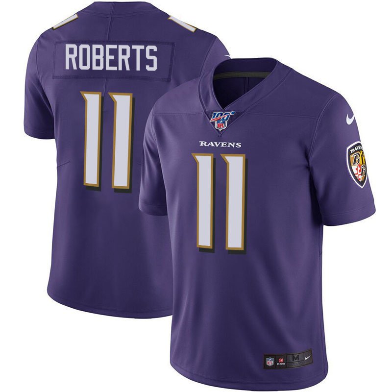 Men's Baltimore Ravens #11 Seth Roberts Purple 100th Season Limited Stitched NFL Jersey