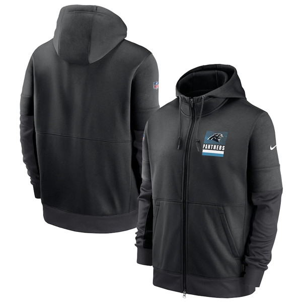 Men's Carolina Panthers Black Sideline Impact Lockup Performance Full-Zip Hoodie - Click Image to Close