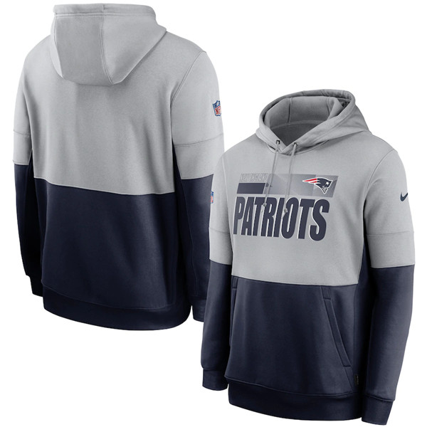 Men's New England Patriots Grey/Navy Sideline Impact Lockup Performance Pullover NFL Hoodie