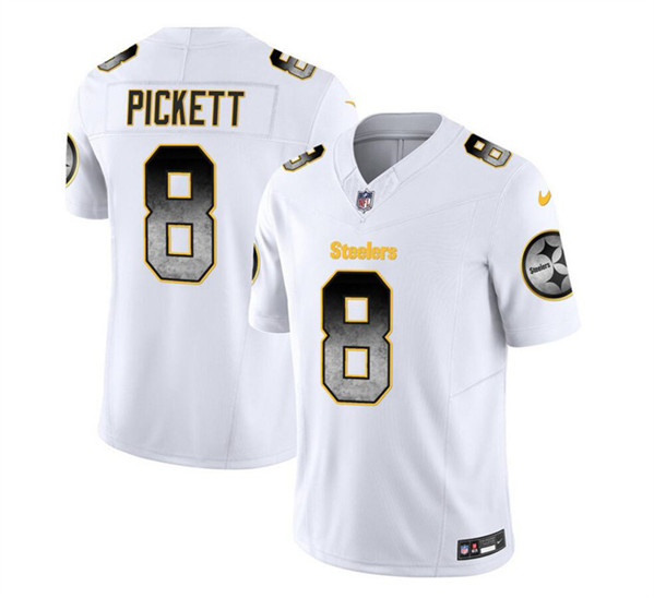 Men's Pittsburgh Steelers #8 Kenny Pickett White 2023 F.U.S.E. Smoke Vapor Untouchable Limited Football Stitched Jersey