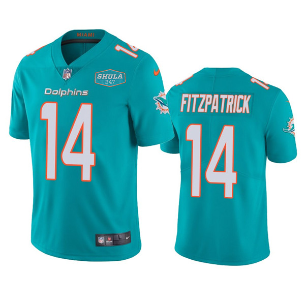 Men's Miami Dolphins #14 Ryan Fitzpatrick Aqua With 347 Shula Patch 2020 Vapor Untouchable Limited Stitched NFL Jersey - Click Image to Close