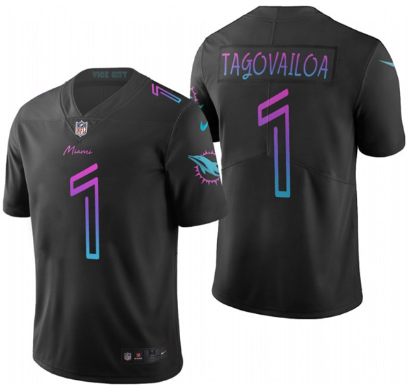 Men's Miami Dolphins #1 Tua Tagovailoa black vapor Limited Stitched NFL Jersey - Click Image to Close