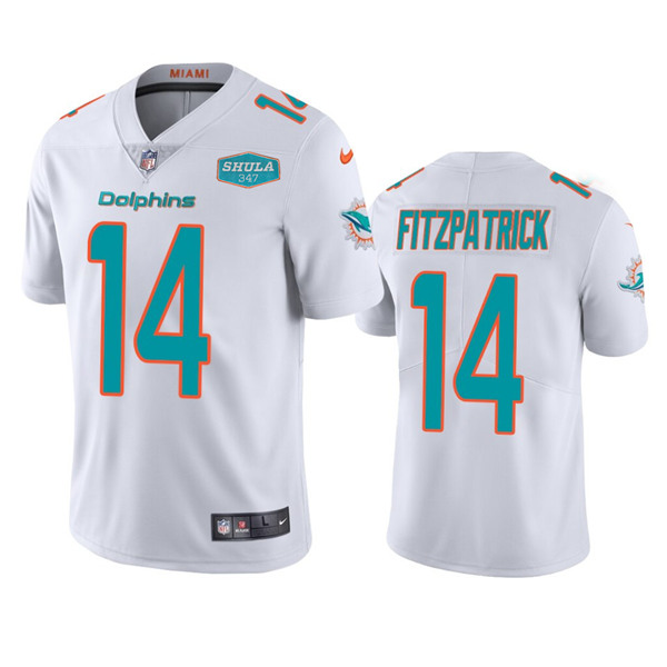 Men's Miami Dolphins #14 Ryan Fitzpatrick White With 347 Shula Patch 2020 Vapor Untouchable Limited Stitched NFL Jersey - Click Image to Close