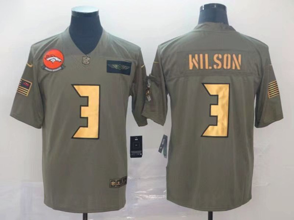 Men's Denver Broncos #3 Russell Wilson Olive/Gold Salute To Service Limited Stitched Jersey - Click Image to Close