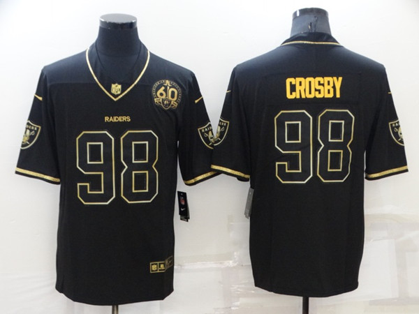 Men's Las Vegas Raiders #98 Maxx Crosby Black/Gold With 60th Anniversary Patch Vapor Limited Stitched Jersey