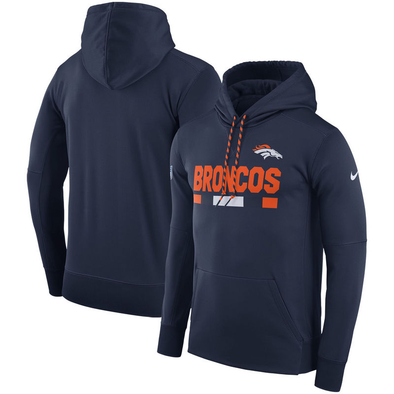 Men's Denver Broncos Nike Navy Sideline Team Name Performance Pullover Hoodie