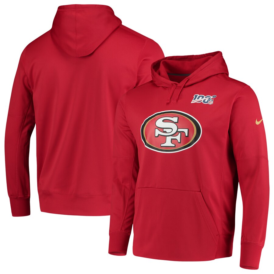 Men's San Francisco 49ers Scarlet 100th Season Primary Logo Circuit Performance Pullover NFL Hoodie