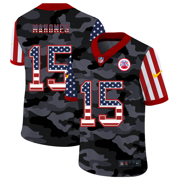 Men's Kansas City Chiefs #15 Patrick Mahomes Camo USA Flag Limited Stitched NFL Jersey