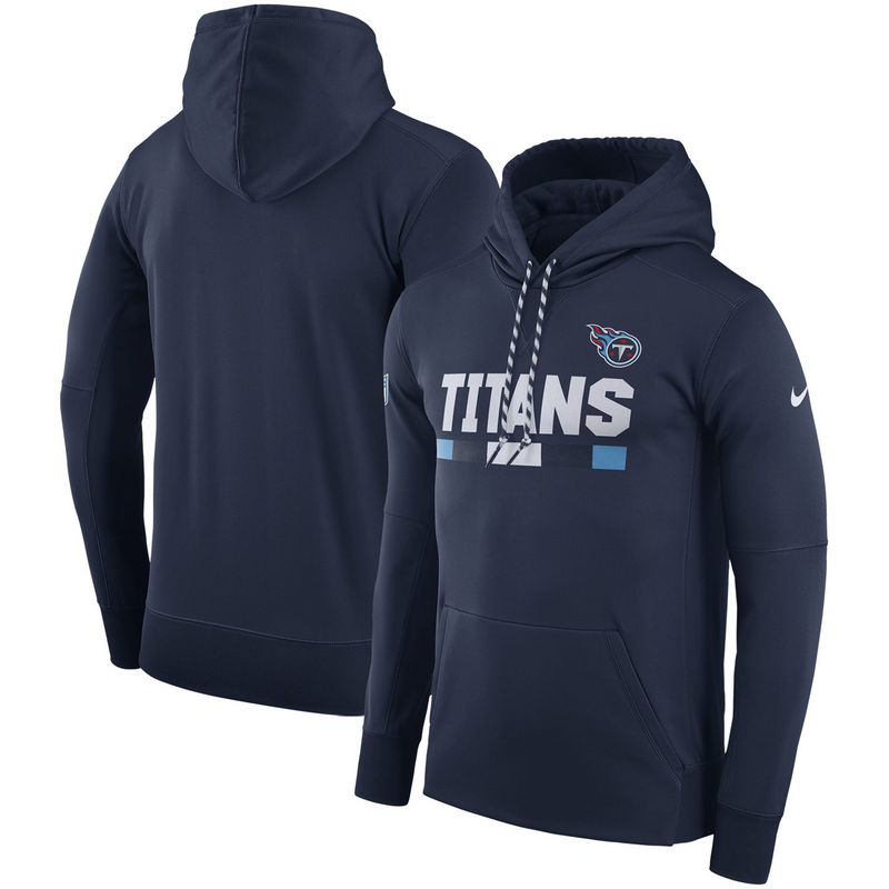 Men's Tennessee Titans Nike Navy Sideline Team Name Performance Pullover Hoodie - Click Image to Close