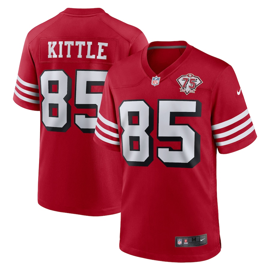 Men's San Francisco 49ers #85 George Kittle Scarlet 2021 75th Anniversary Stitched NFL Game Jersey