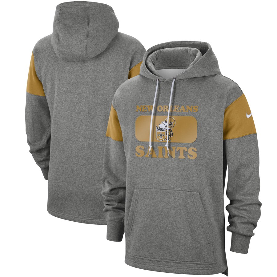 Men's New Orleans Saints 2019 Grey Fan Gear Historic Pullover Hoodie - Click Image to Close