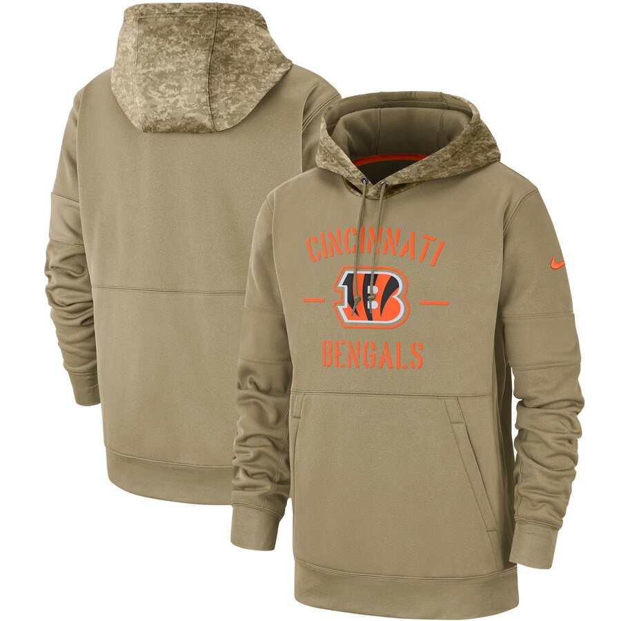 Men's Cincinnati Bengals Tan 2019 Salute To Service Sideline Therma Pullover Hoodie